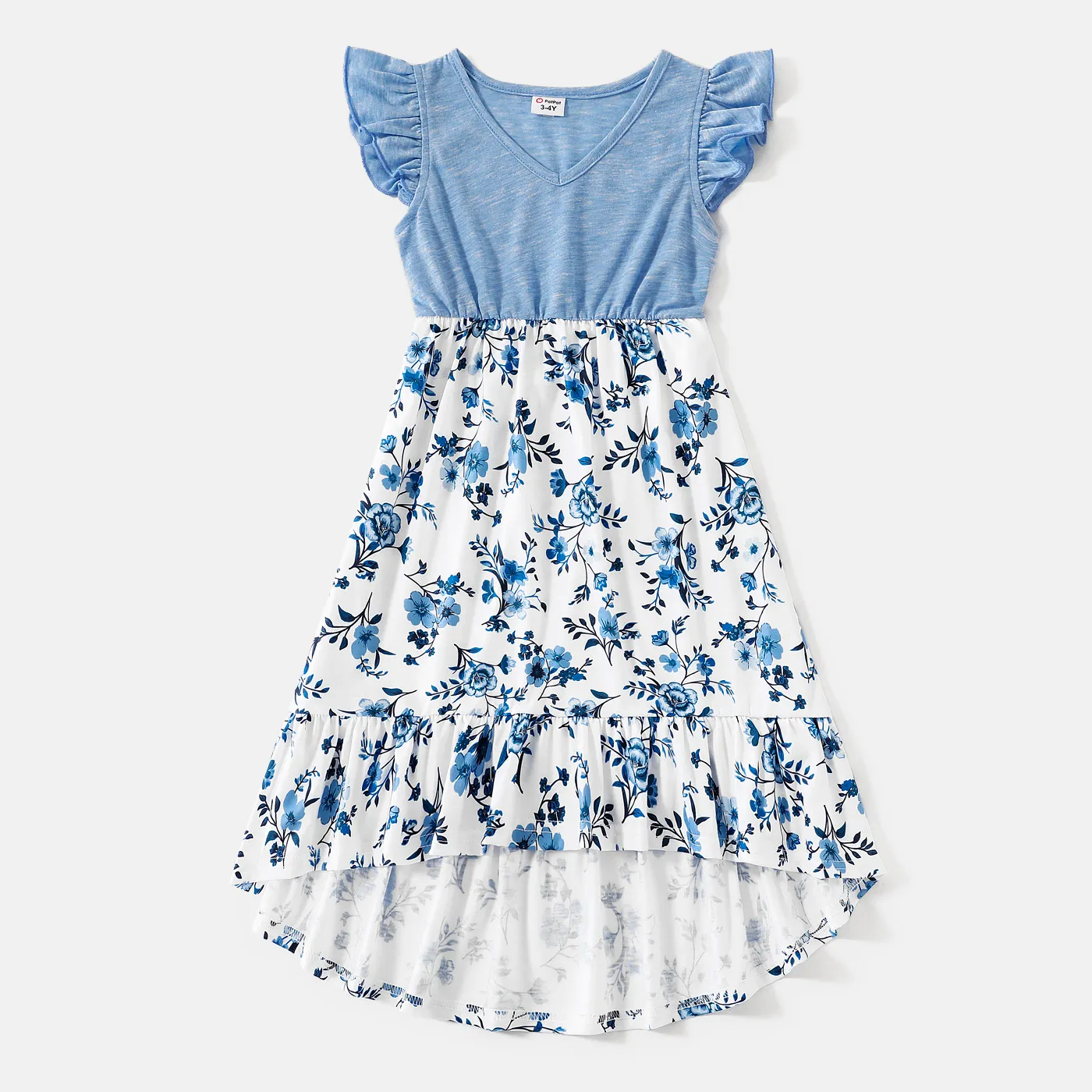 Family Matching Floral Print High Low Hem Flutter-sleeve Spliced Naia™ Dresses and Short-sleeve Striped T-shirts Sets  image 6