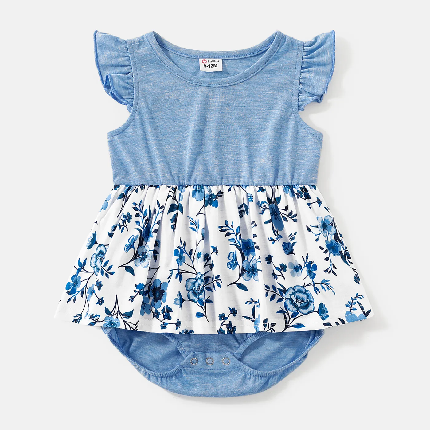Family Matching Floral Print High Low Hem Flutter-sleeve Spliced Naia™ Dresses and Short-sleeve Striped T-shirts Sets  big image 1