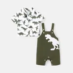 2pcs Baby Boy Short-sleeve Allover Dinosaur Print Shirt and Overalls Shorts Set  image 2
