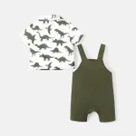 2pcs Baby Boy Short-sleeve Allover Dinosaur Print Shirt and Overalls Shorts Set  image 3