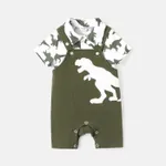 2pcs Baby Boy Short-sleeve Allover Dinosaur Print Shirt and Overalls Shorts Set Green