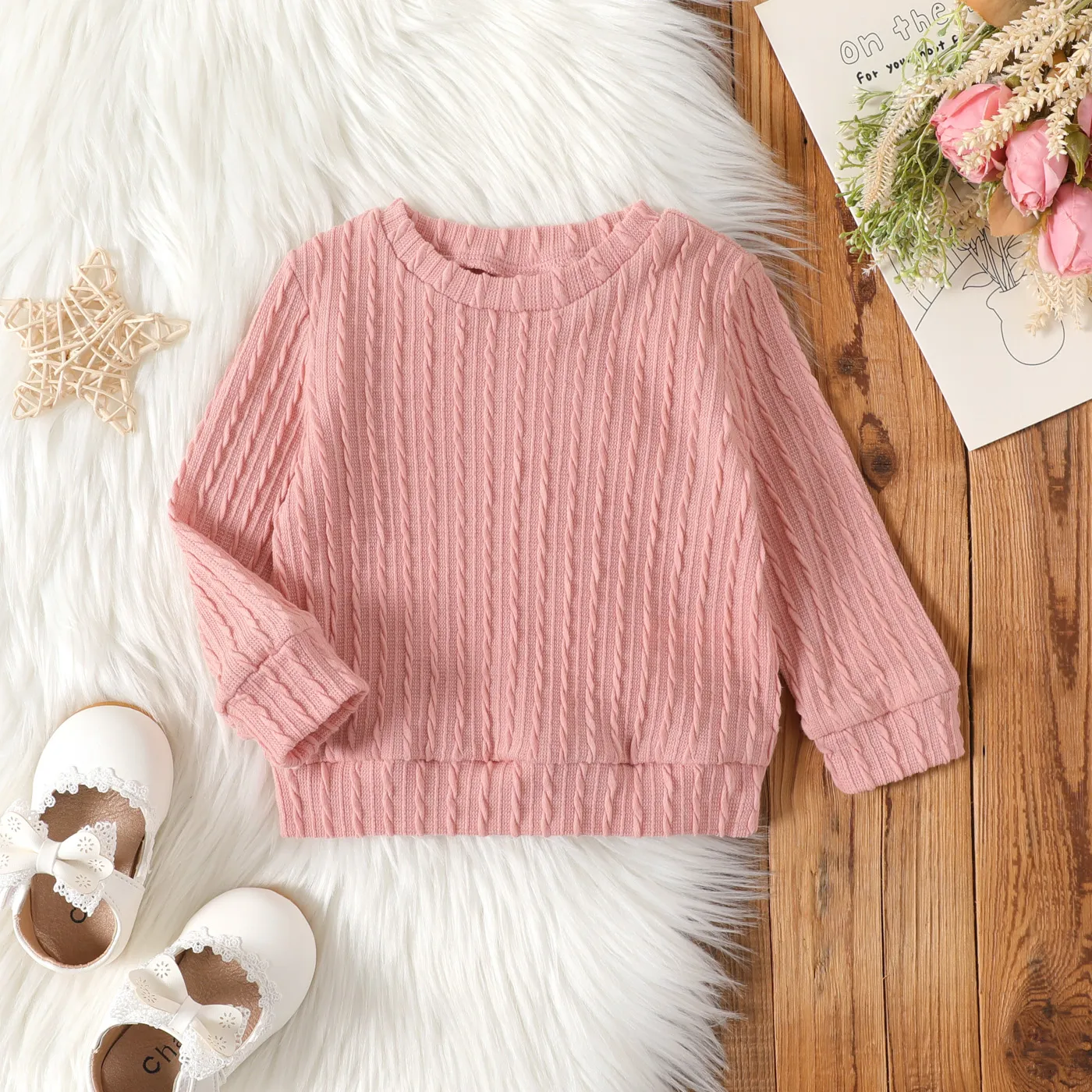 

Baby Boy/Girl Solid Imitation Knitting Long-sleeve Pullover