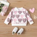 Baby Girl Allover Leopard Heart Print Long-sleeve Sweatshirt  image 1