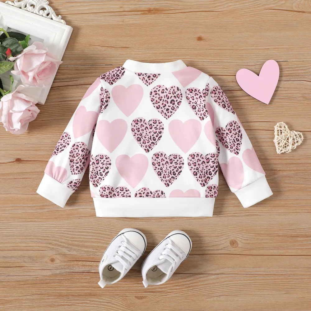 Baby Girl Allover Leopard Heart Print Long-sleeve Sweatshirt big image 3