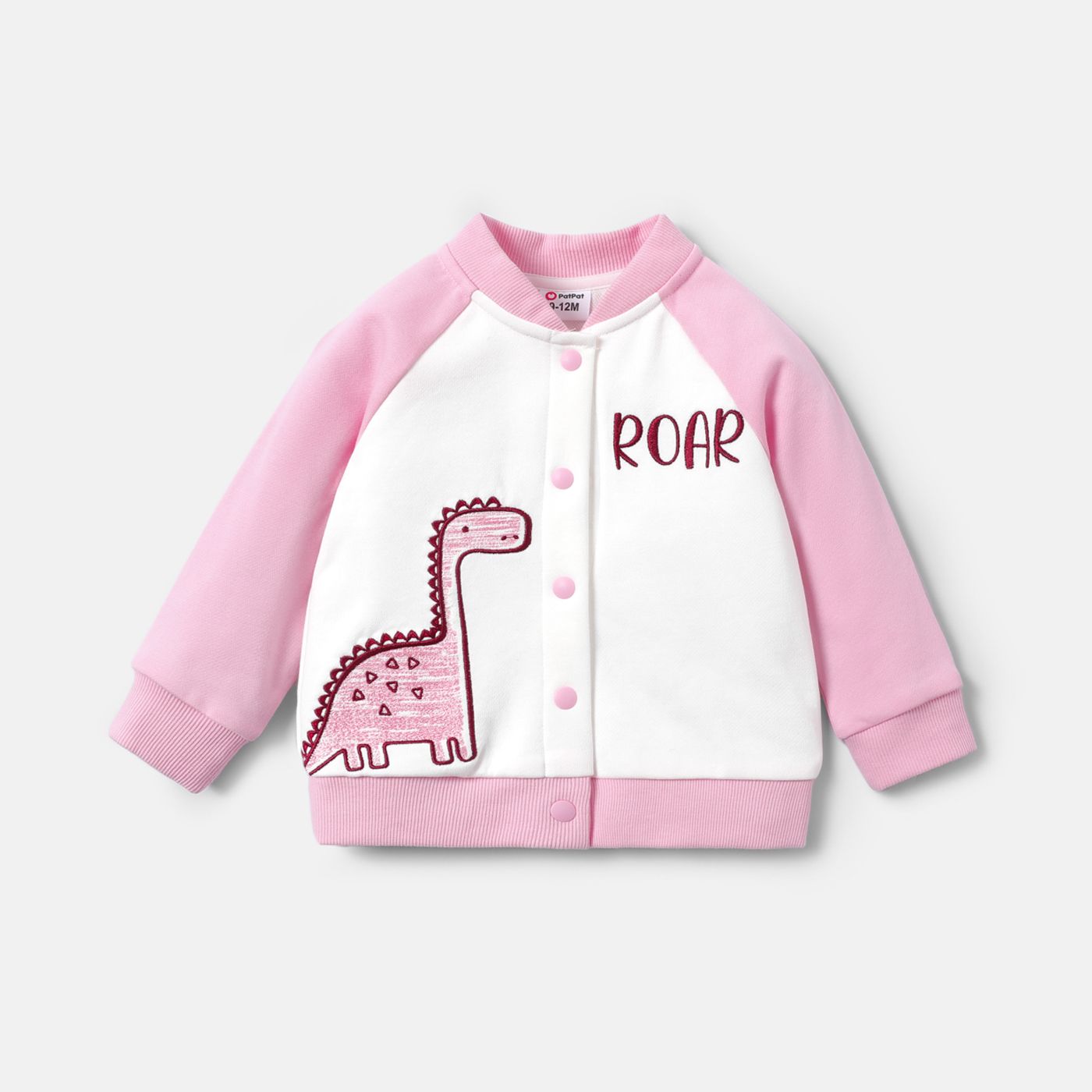 Bébé Fille/garçon Dinosaure Brodé Manches Raglan Veste Manteau En Coton