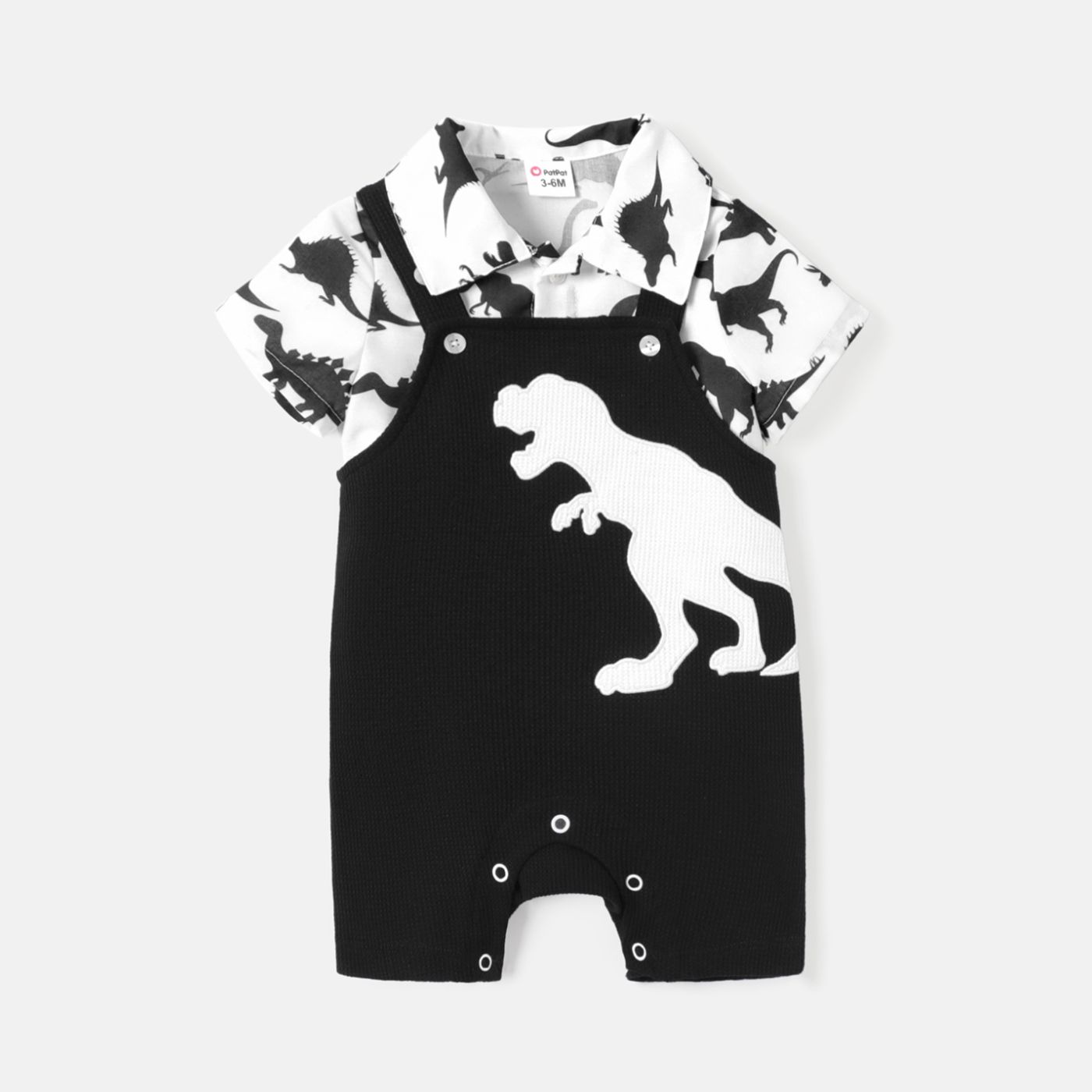 2pcs Baby Boy Short-sleeve Allover Dinosaur Print Shirt and Overalls Shorts Set