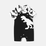 2pcs Baby Boy Short-sleeve Allover Dinosaur Print Shirt and Overalls Shorts Set Black