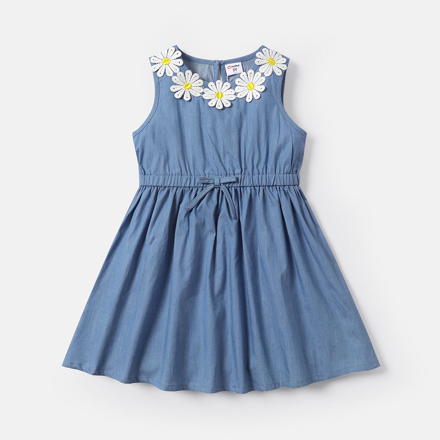 

Toddler Girl 100% Cotton Floral Embroidered Sleeveless Denim Dress