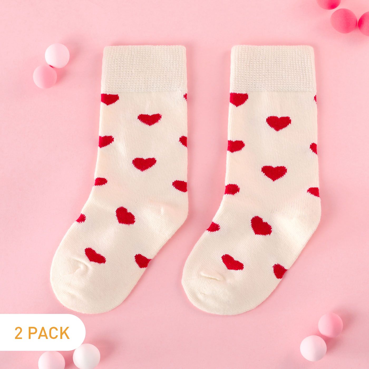 

2 Pairs Valentine's Day Baby / Toddler Heart Pattern Crew Socks