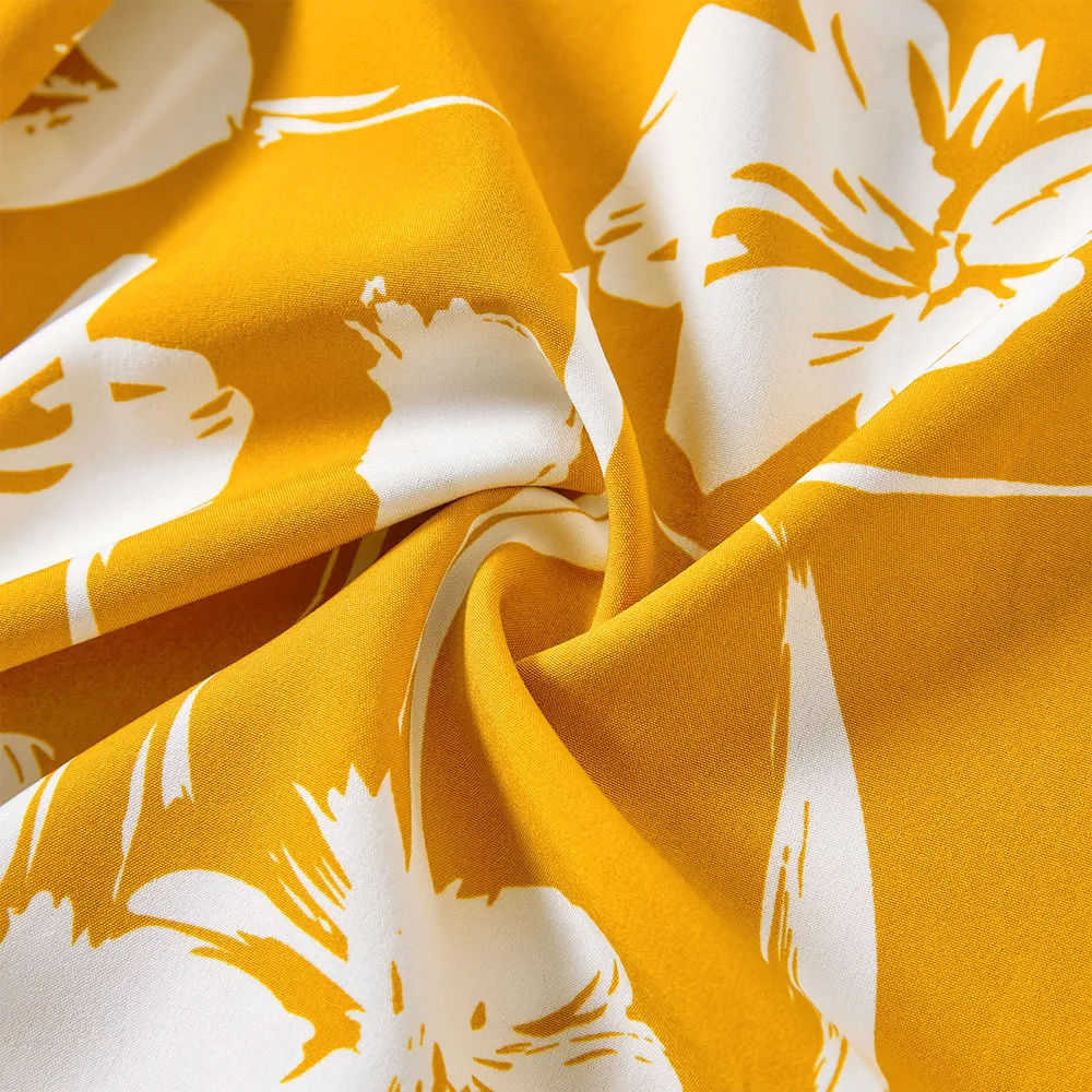 Family Matching Cotton Short-sleeve Colorblock T-shirts and Floral Print Off Shoulder Belted Dresses Sets  big image 16