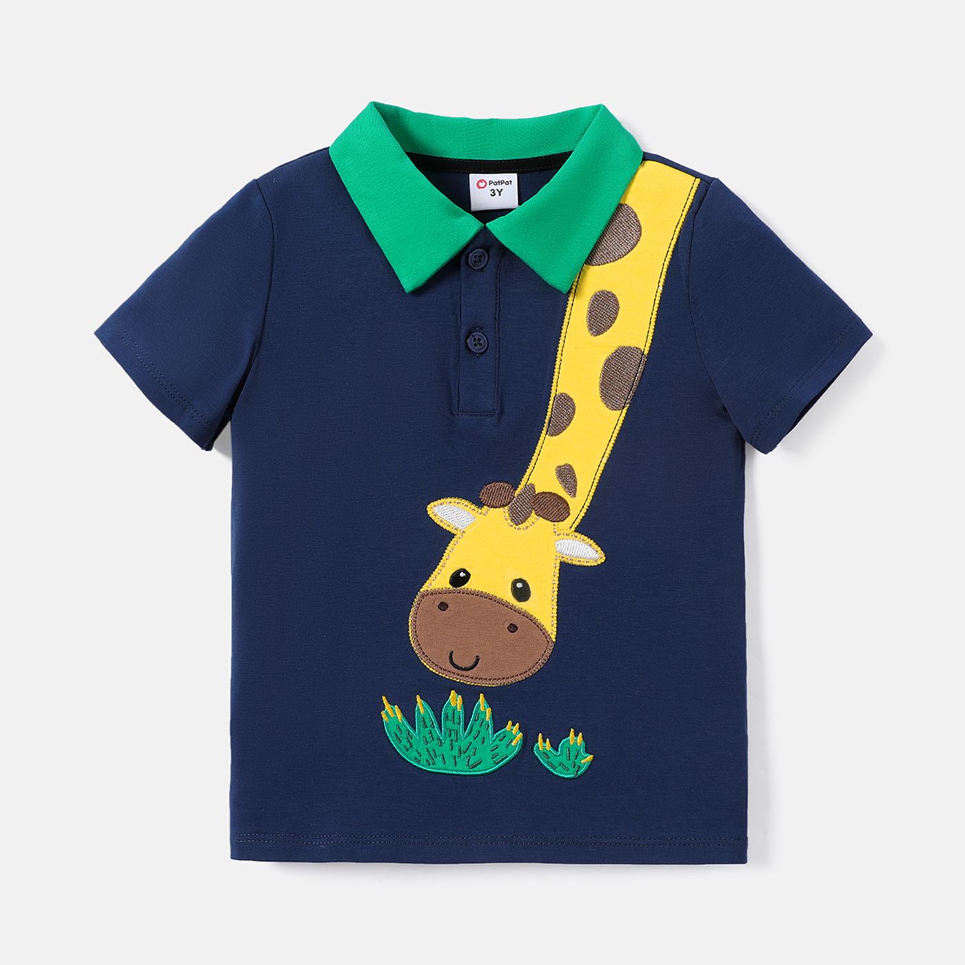 

Toddler Girl Giraffe Print Polo Collar Short-sleeve Cotton Tee