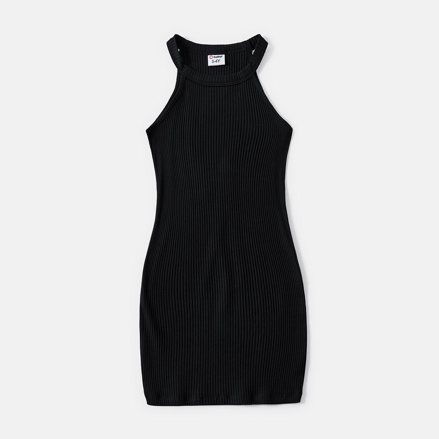 Mommy And Me Black Cotton Ribbed Halter Bodycon Dresses