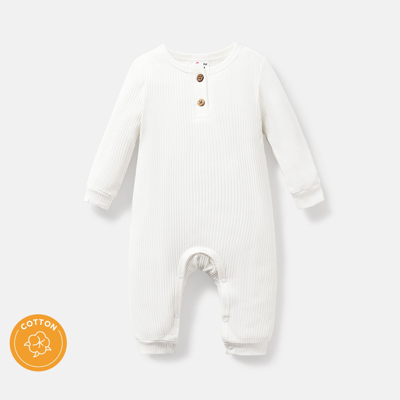 

Baby Girl/Boy Cotton Button Design Solid Color Ribbed Long-sleeve Jumpsuits