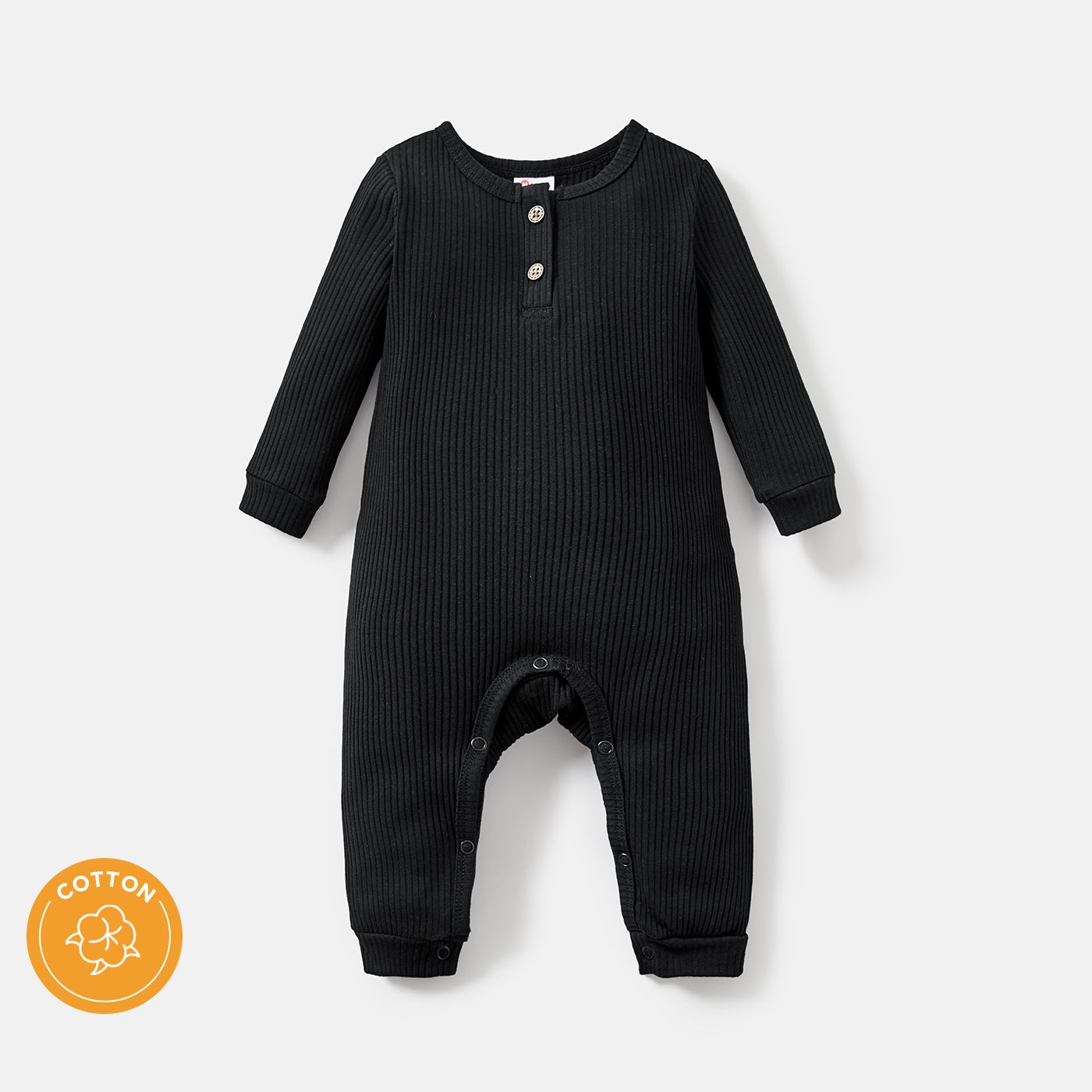 

Baby Girl/Boy Cotton Button Design Solid Color Ribbed Long-sleeve Jumpsuits