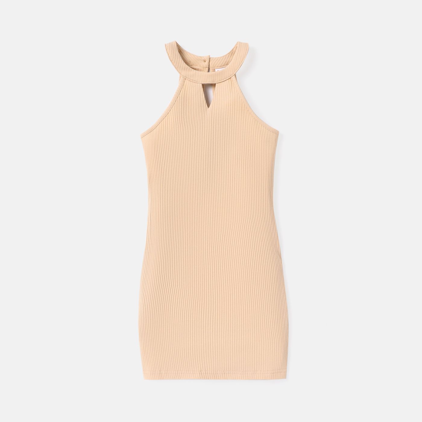 

Kid Girl Solid Color Cotton Ribbed Halter Dress
