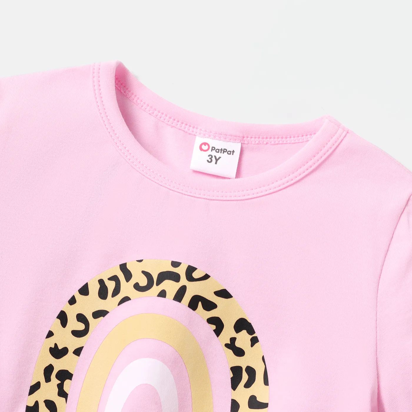 Toddler Girl Rainbow Print Tie Knot Short-sleeve Cotton Tee Pink image 4