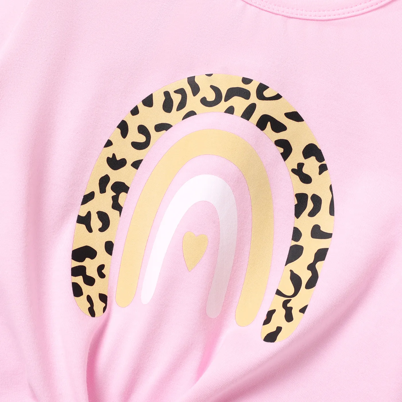 Toddler Girl Rainbow Print Tie Knot Short-sleeve Cotton Tee Pink image 3