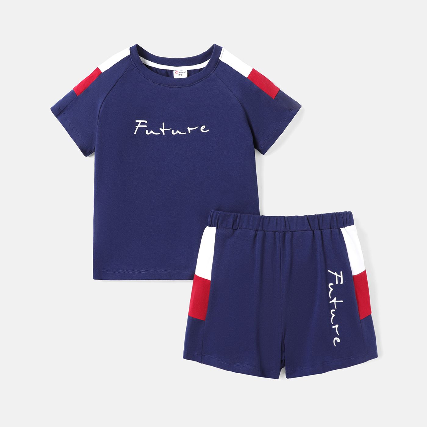 

2pcs Toddler Girl Colorblock Letter Print Cotton Short-sleeve Tee and Shorts Set