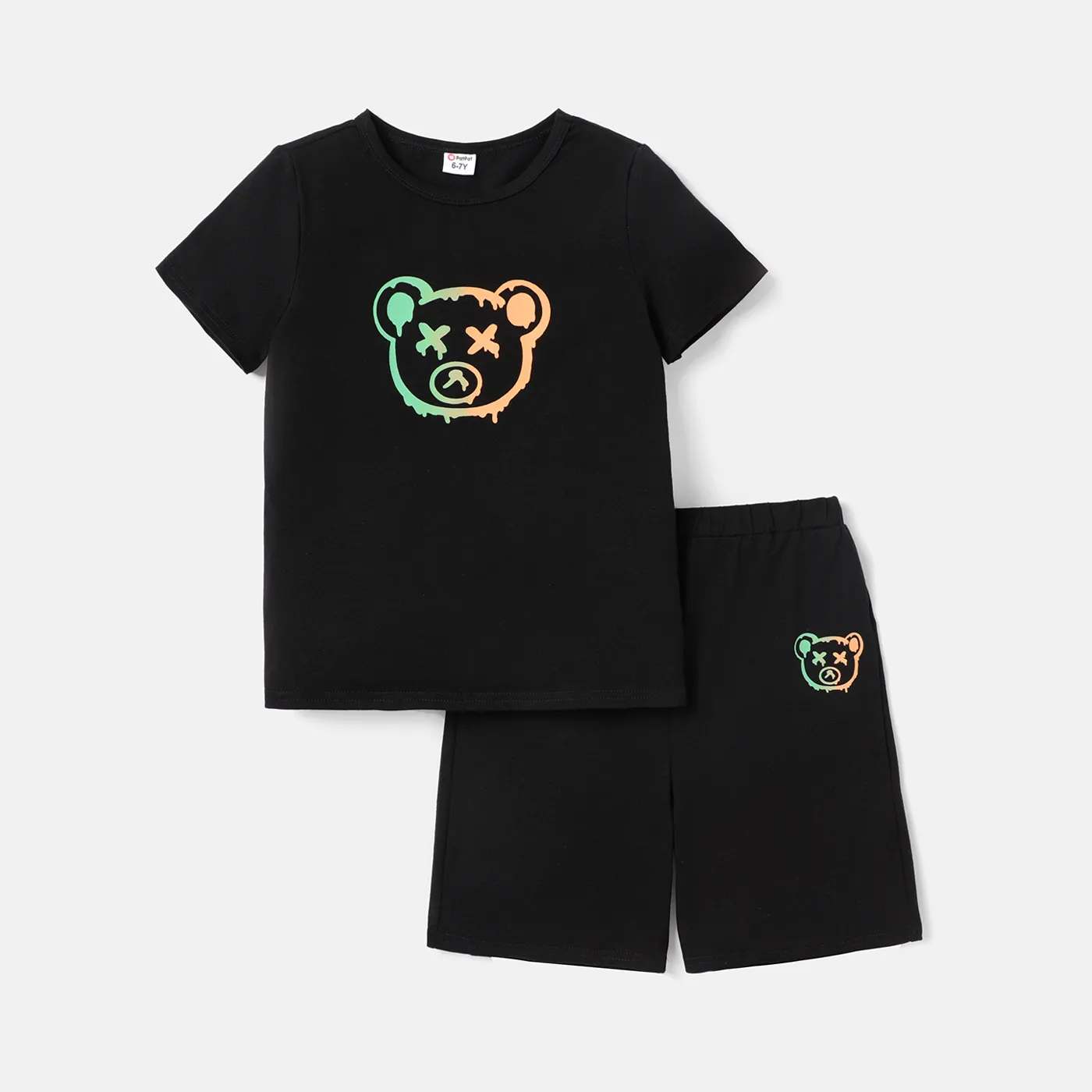 2pcs Kid Boy Bear Print Short-sleeve Tee and Letter Print Shorts Set  big image 1