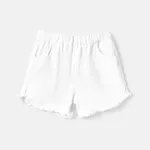 Kid Girl Solid Color Elasticized Cotton Denim Shorts White