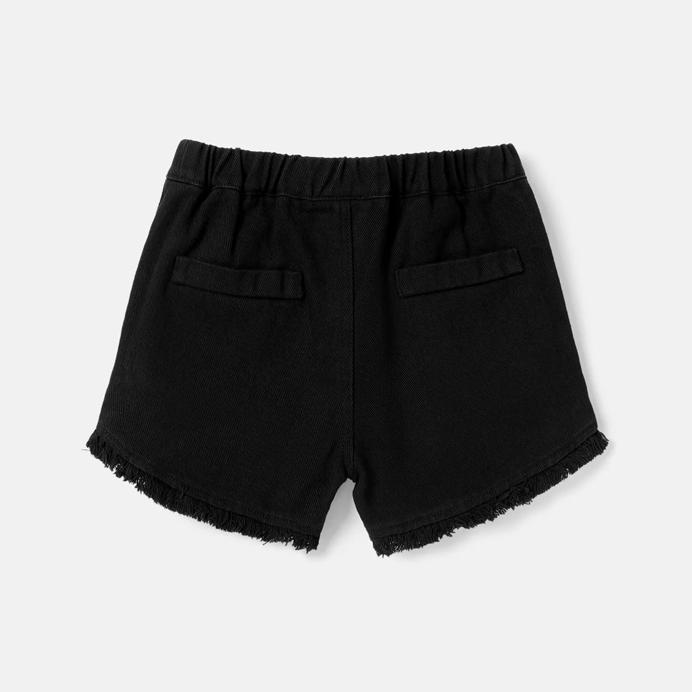 Kid Girl Solid Color Elasticized Cotton Denim Shorts Black image 2