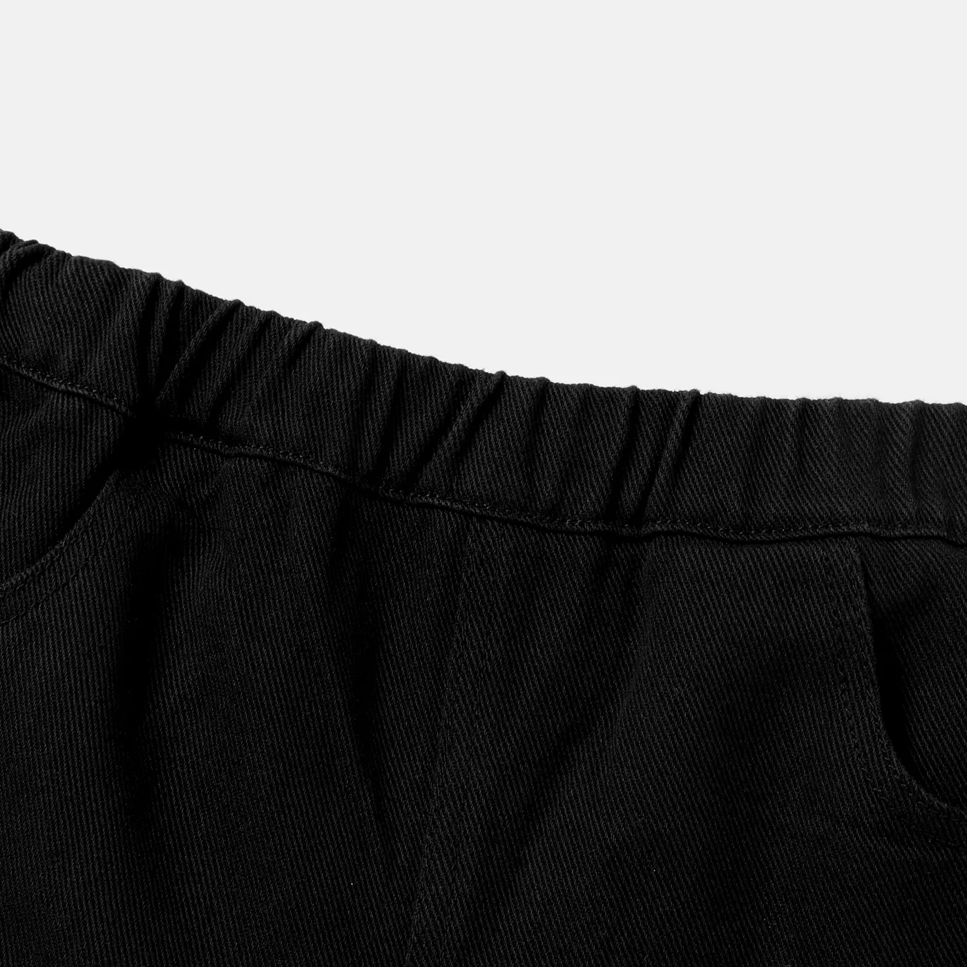 Kid Girl Solid Color Elasticized Cotton Denim Shorts Black image 3