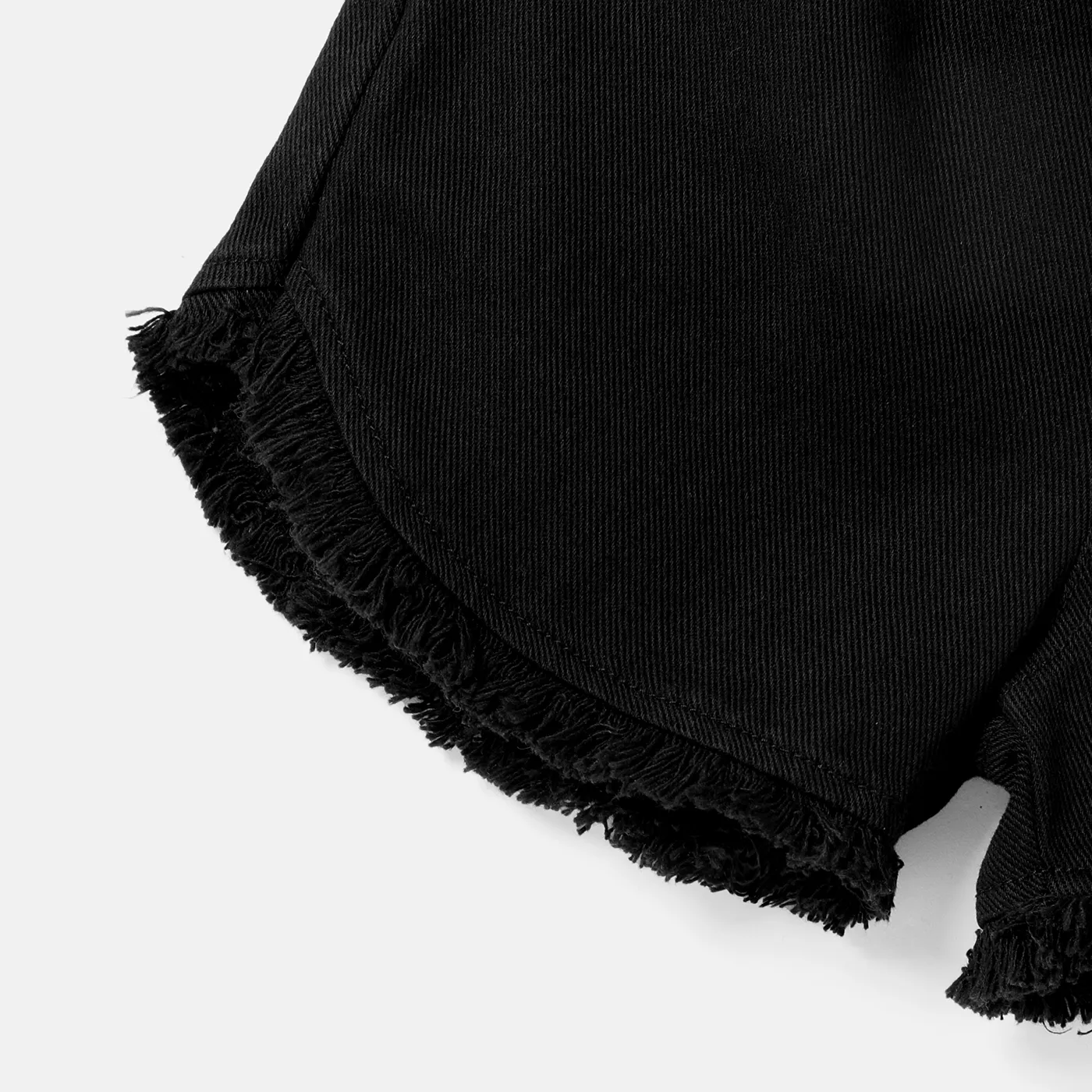 Kid Girl Solid Color Elasticized Cotton Denim Shorts Black image 4