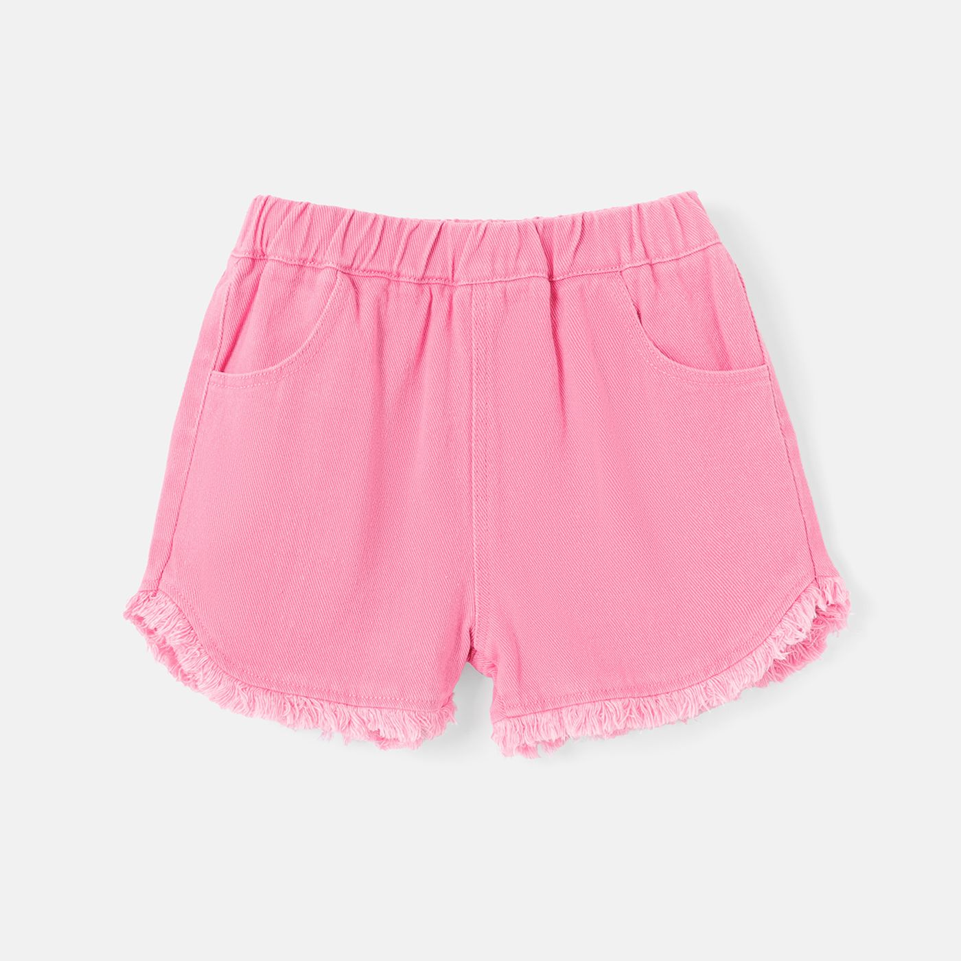 Kid Girl Solid Color Elasticized Cotton Denim Shorts