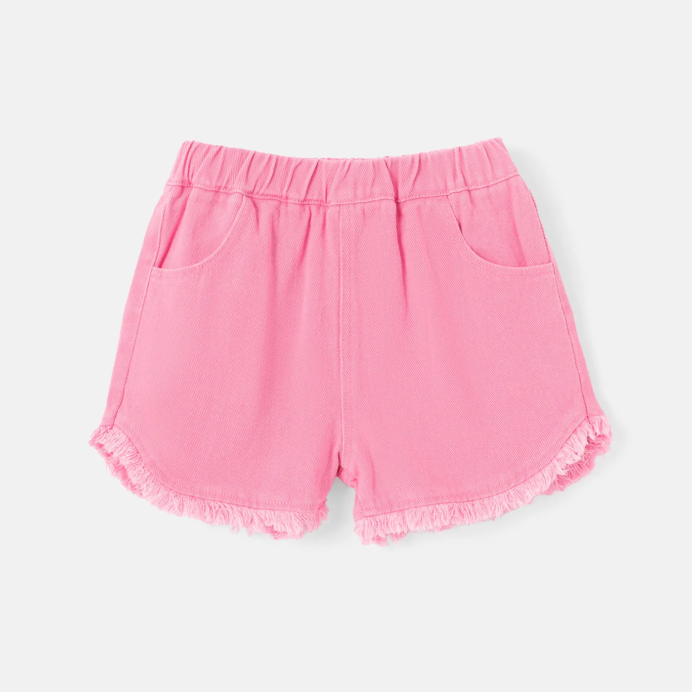 Kid Girl Solid Color Elasticized Cotton Denim Shorts Pink