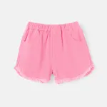 Kid Girl Solid Color Elasticized Cotton Denim Shorts Pink