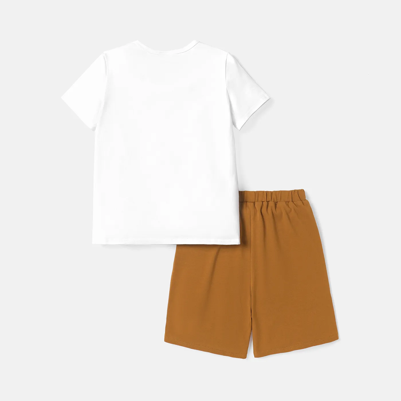 2pcs Kid Boy Bear Print Short-sleeve Tee and Letter Print Shorts Set White image 3