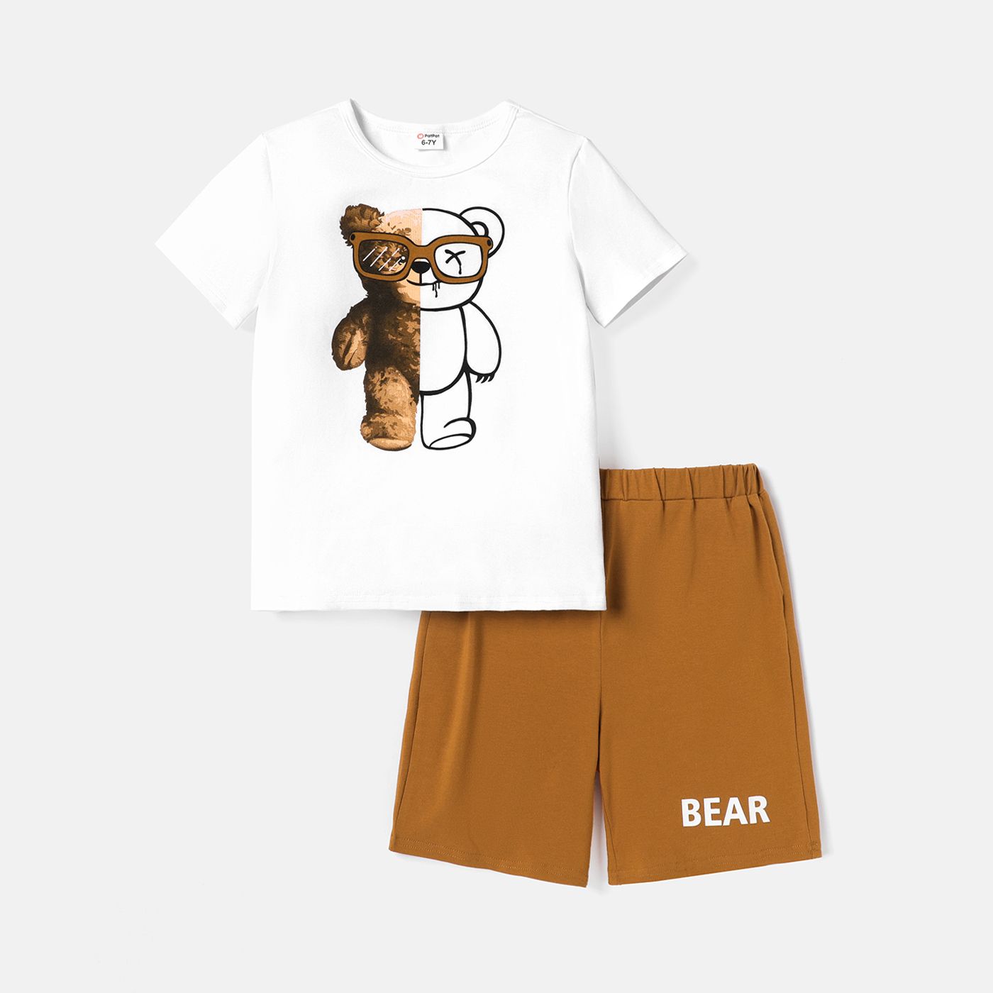 2pcs Kid Boy Bear Print Short-sleeve Tee And Letter Print Shorts Set
