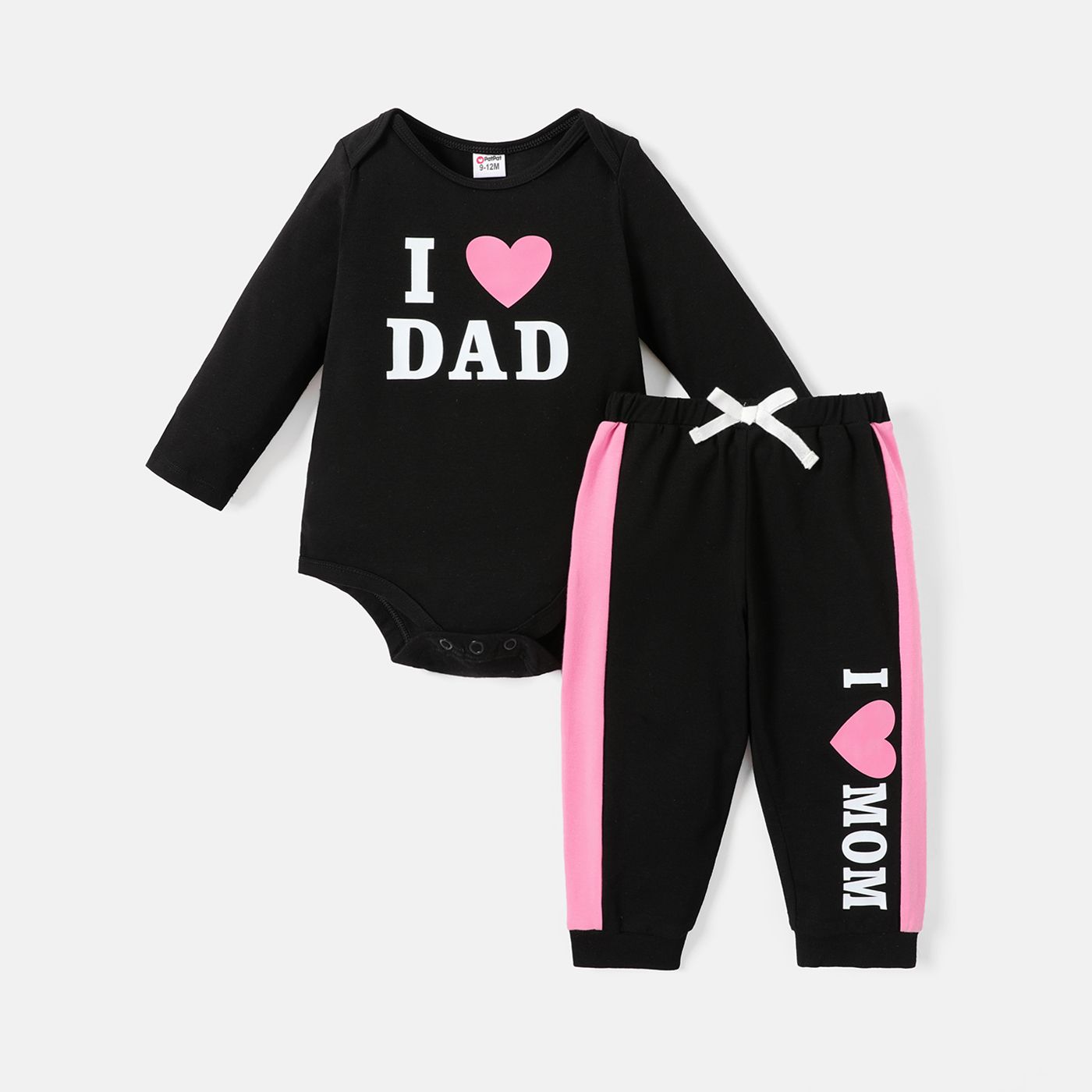 2pcs Baby Girl Cotton Long-sleeve Heart & Letter Print Romper And Sweatpants Set
