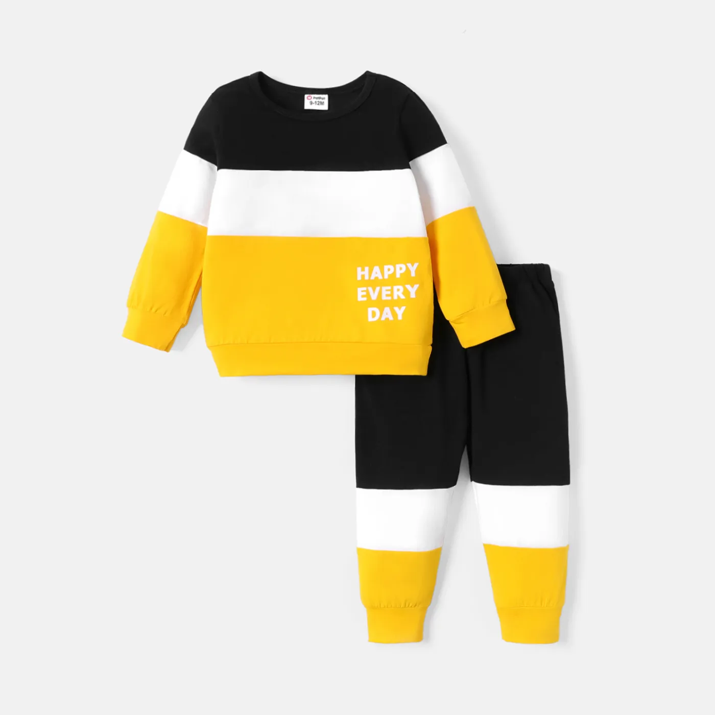 2pcs Baby Boy Long-sleeve Letter Print Colorblock Sweatshirt & Sweatpants Set