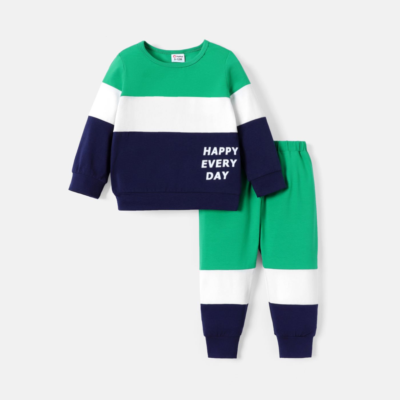 2pcs Baby Boy Long-sleeve Letter Print Colorblock Sweatshirt & Sweatpants Set