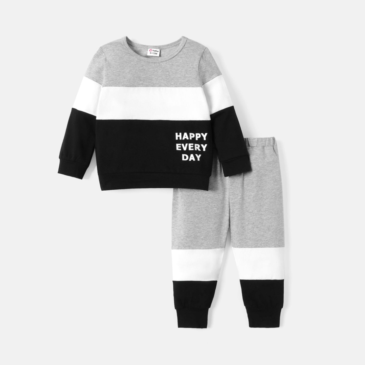 2pcs Ensemble Sweat-shirt Et Pantalon De Survêtement Colorblock à Manches Longues Pour Bébé Garçon