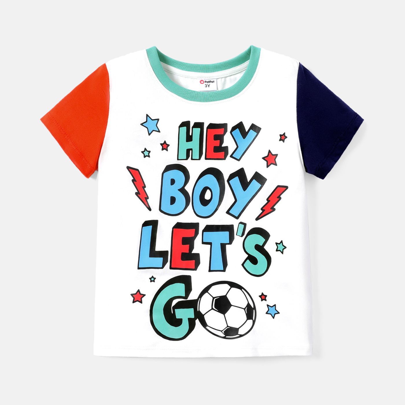 

Toddler Boy Letter Print Colorblock Short-sleeve Cotton Tee