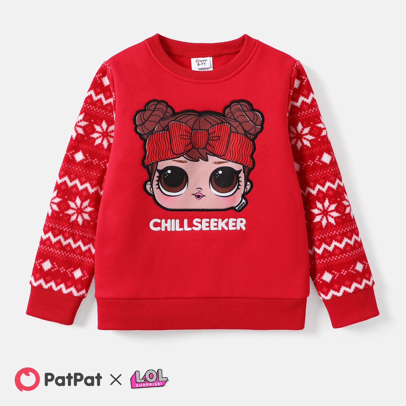 

L.O.L. SURPRISE! Kid Girl Christmas Character Print Polar Fleece Splice Sleeve Sweatshirt