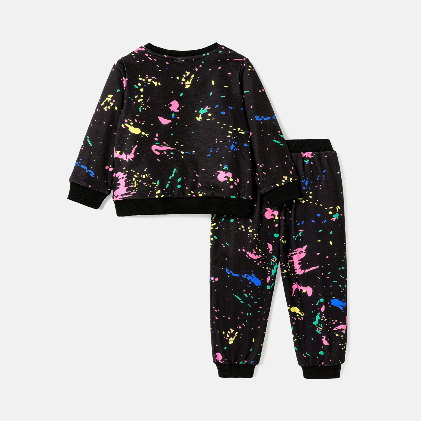 2pcs Toddler Boy Naia Letter Painting Print Sweatshirt and Elasticized Pants Set Black image 2