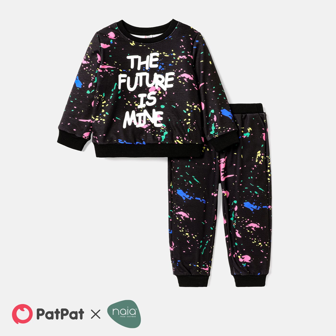 2pcs Toddler Boy Naia Letter Painting Print Sweatshirt And Elasticized Pants Set