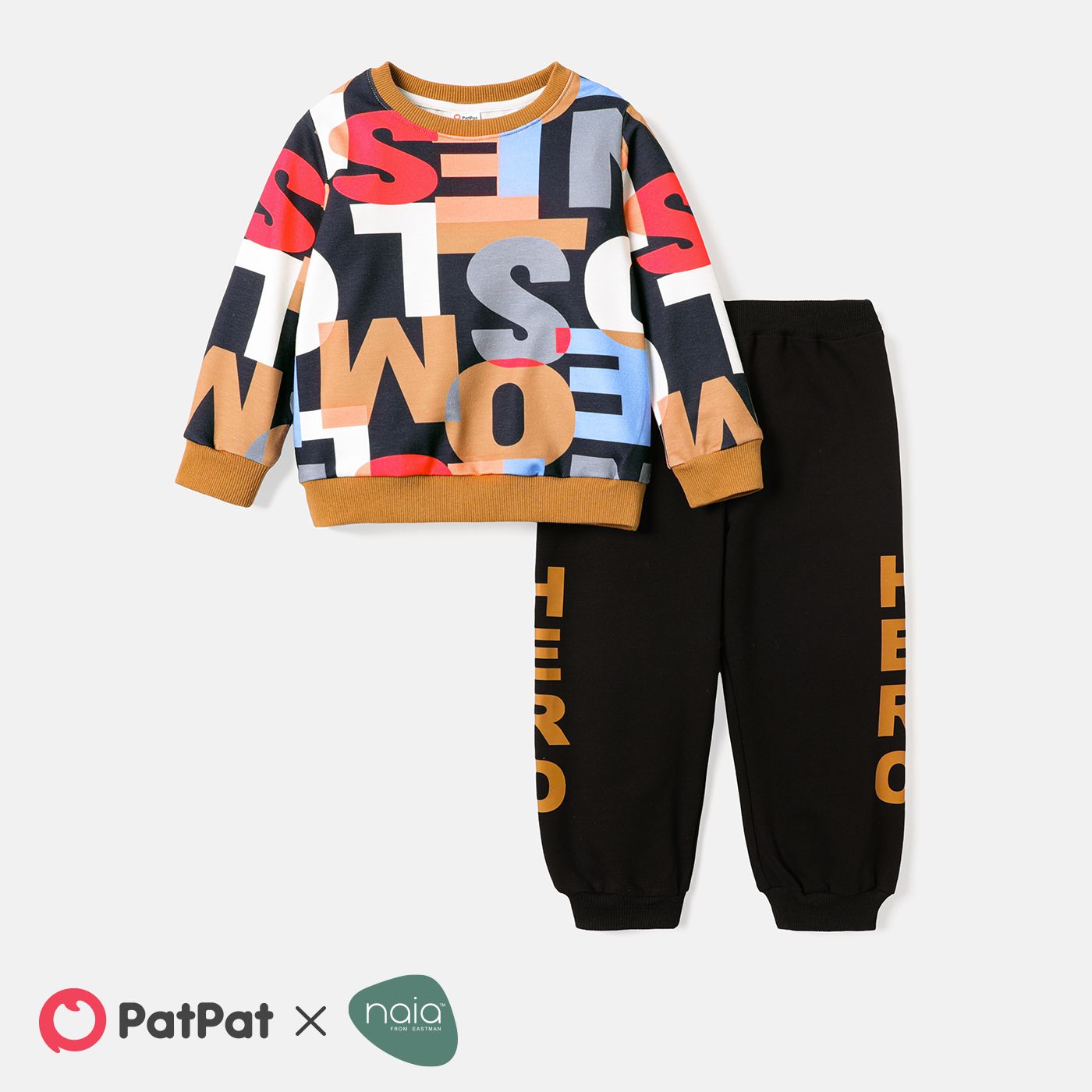 

2pcs Toddler Boy Naia Letter Print Sweatshirt and Elasticized Pants Set