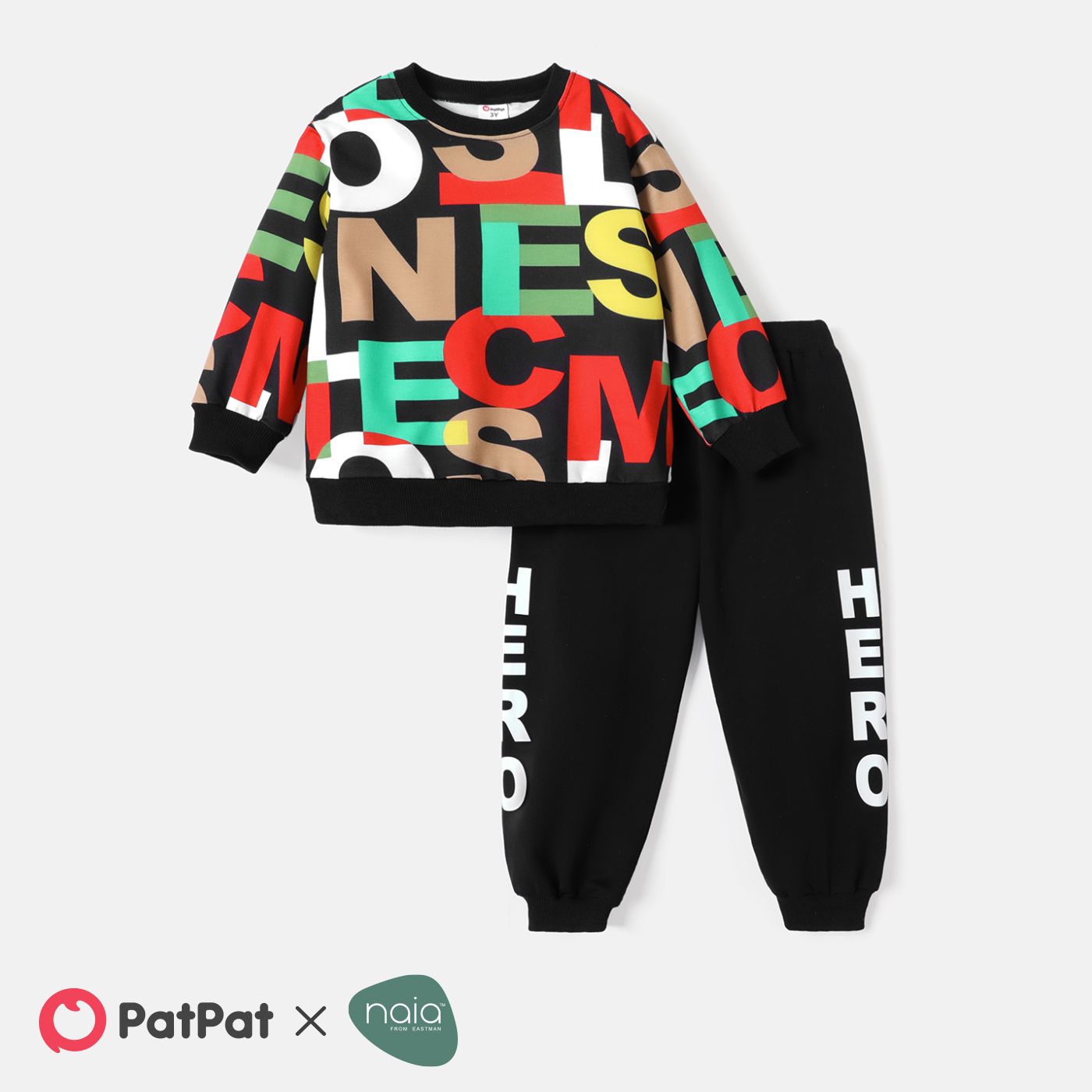 2pcs Toddler Boy Naia Letter Print Pullover Sweatshirt And Elasticized Pants Set