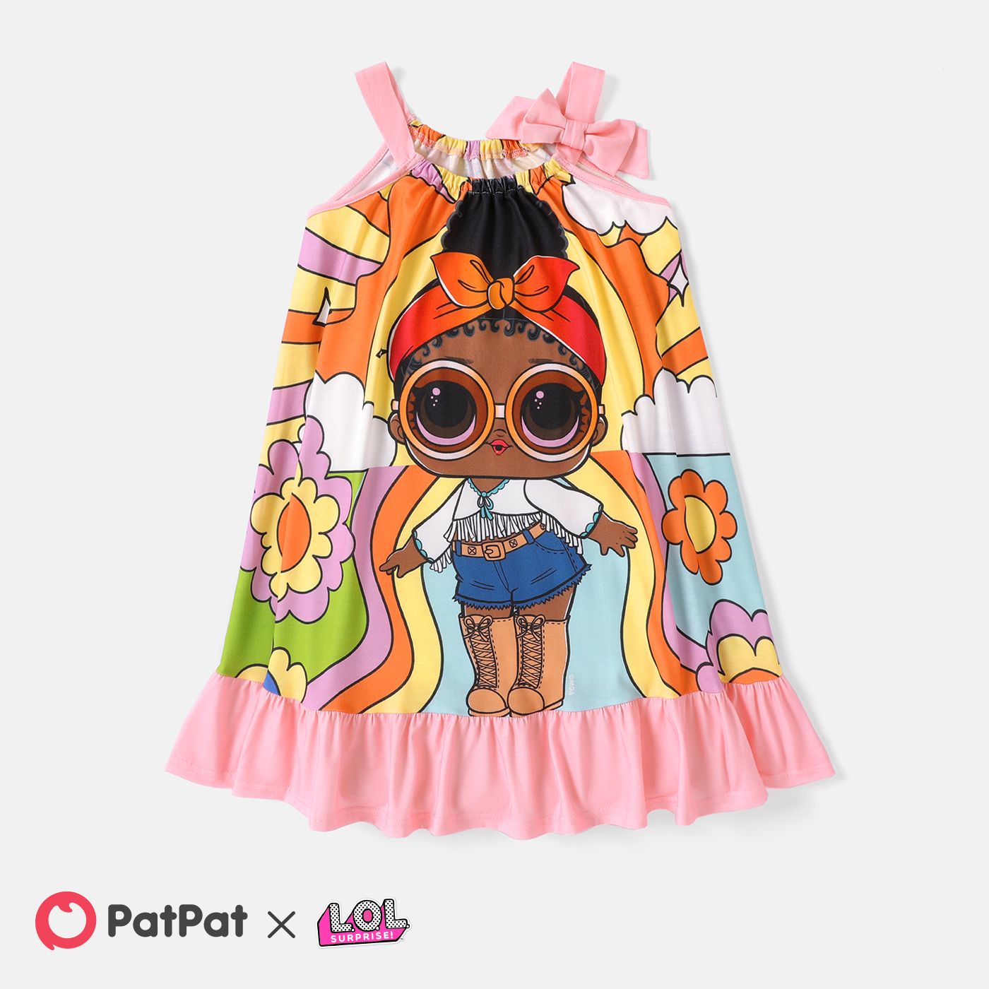 

L.O.L. SURPRISE! Kid Girl Character Print Bowknot Design Colorblock Slip Dress