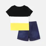 2pcs Baby Boy Cotton Short-sleeve Colorblock Tee and Ripped Denim Shorts Set  image 2