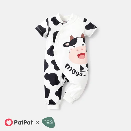 Naia™ Baby Boy Short-sleeve Letter & Cow Print Jumpsuit