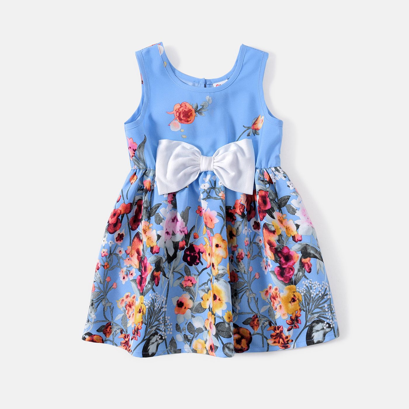 Family Matching Cotton Short-sleeve T-shirts And Floral Print Ruffle-sleeve Belted Dresses Sets
