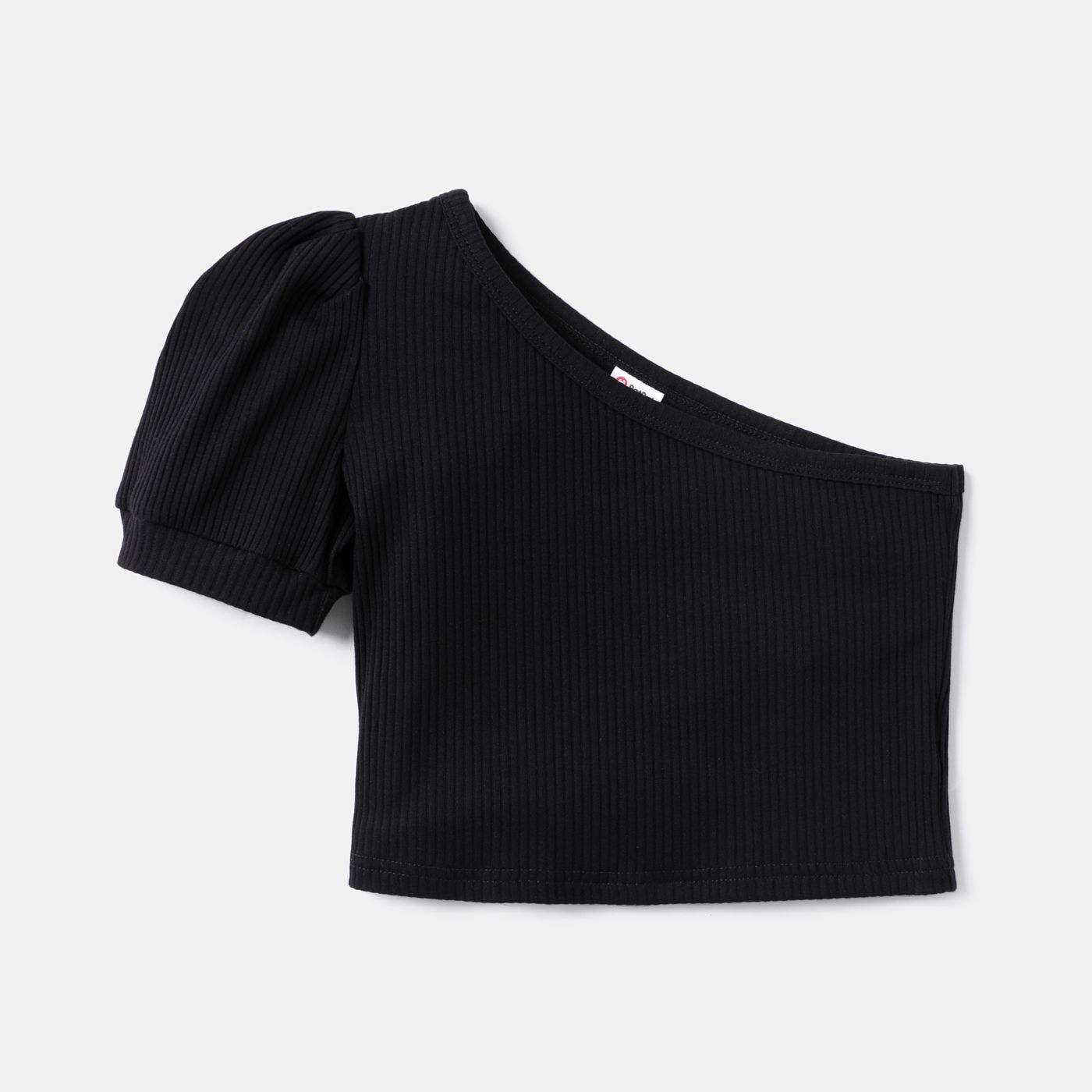

Kid Girl Solid Color One Ribbed Shoulder Short-sleeve Cotton Tee