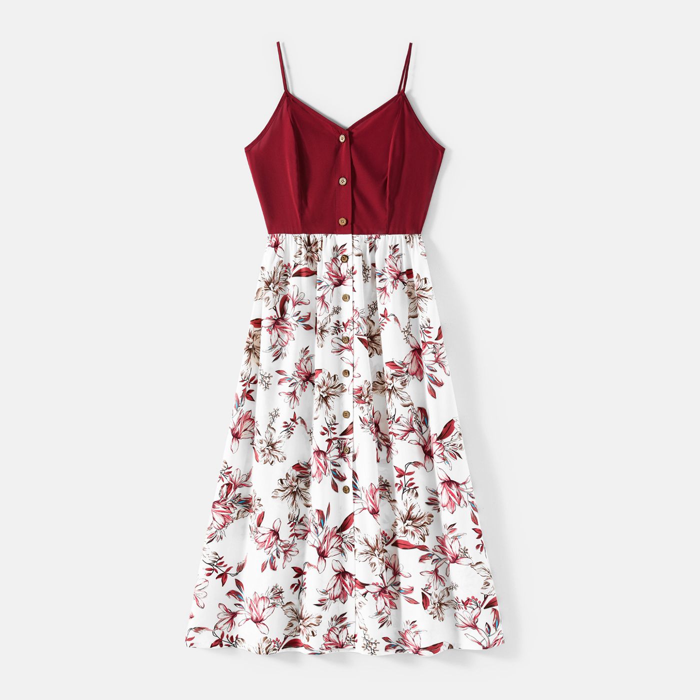Family Matching Cotton Short-sleeve T-shirts And Floral Print Spliced Cami Dresses Sets