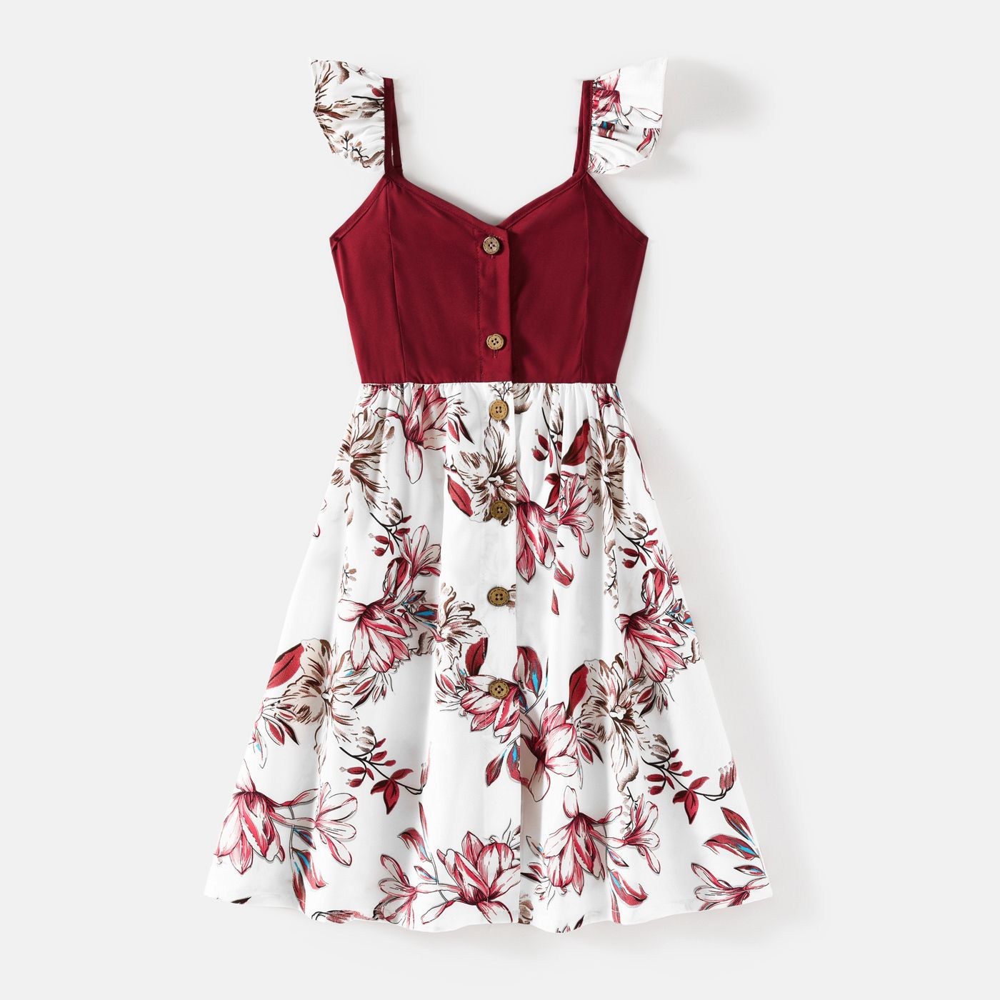 Family Matching Cotton Short-sleeve T-shirts And Floral Print Spliced Cami Dresses Sets