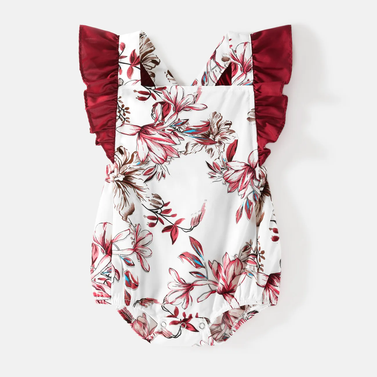 Family Matching Cotton Short-sleeve T-shirts and Floral Print Spliced Cami Dresses Sets big image 1